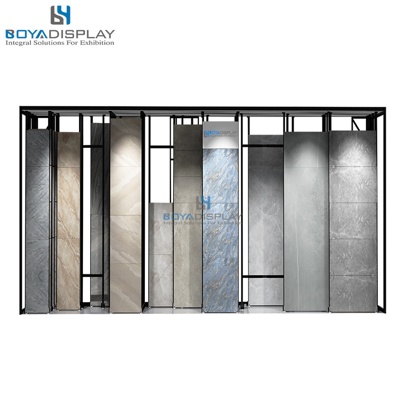 Customize Morden Cheap Granite Marble Metal Natural Stone Ceramic Tiles Sliding Display Rack Stands For Showroom