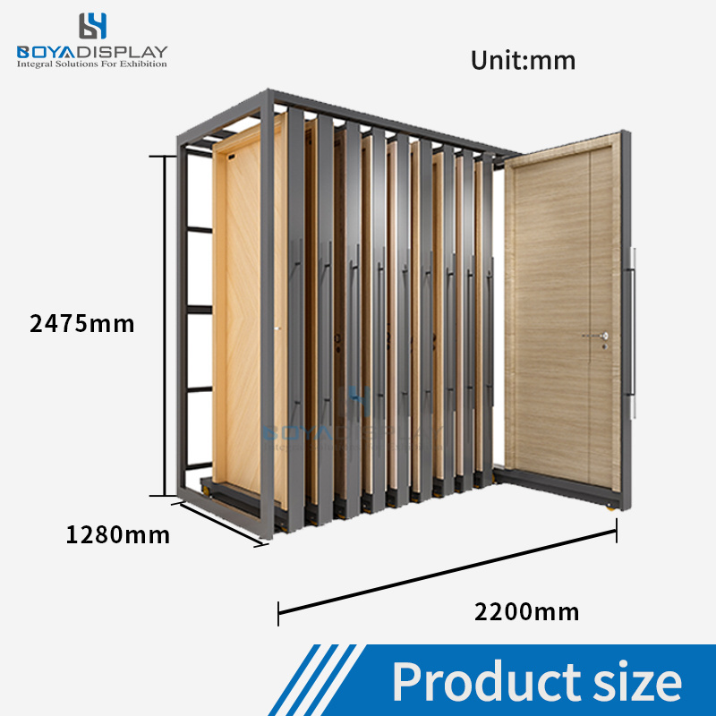 Customize Professional Modern Style Sliding Sample Windows Stands Sliding Single Wooden Door Display Rack In Showroom