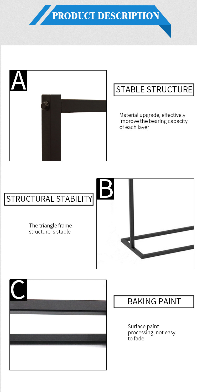 Retail Clothes Shops Mounted Garment Stand With Wood Shelf Garment Display Rack Clothing Garment Rack