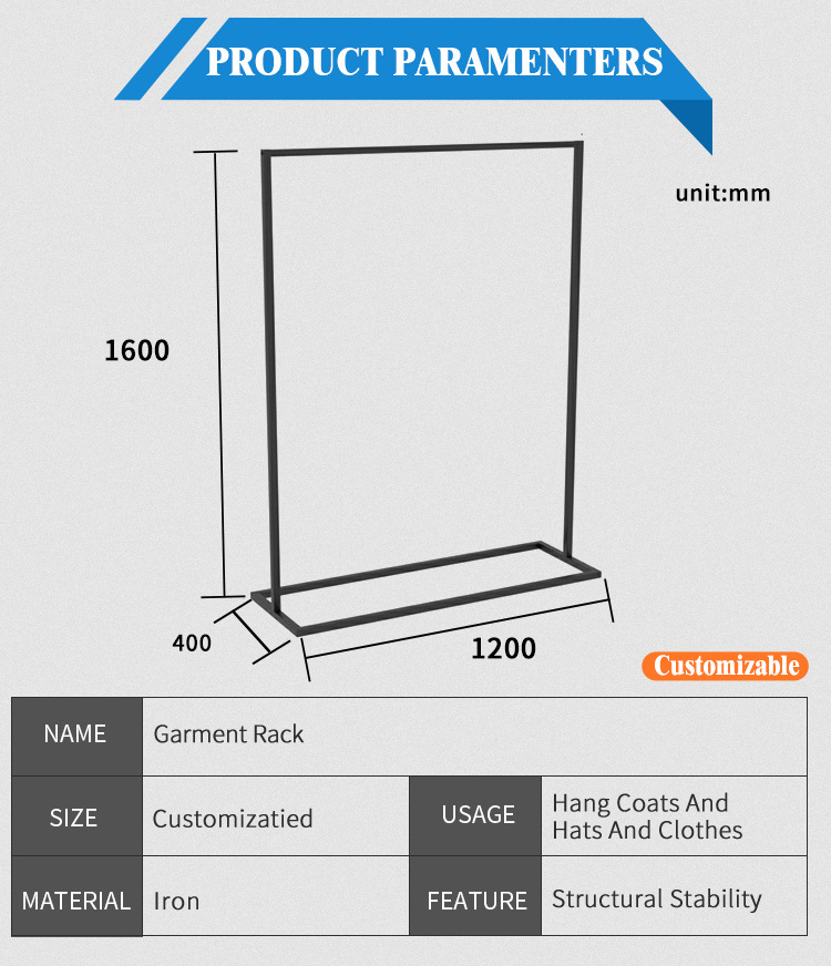 Retail Clothes Shops Mounted Garment Stand With Wood Shelf Garment Display Rack Clothing Garment Rack