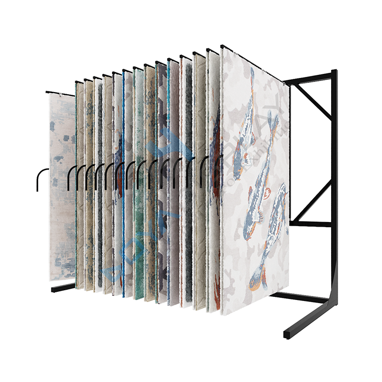 Metal carpet display stand stands page-turning type carpet display stand rack for hanging large area carpet rug