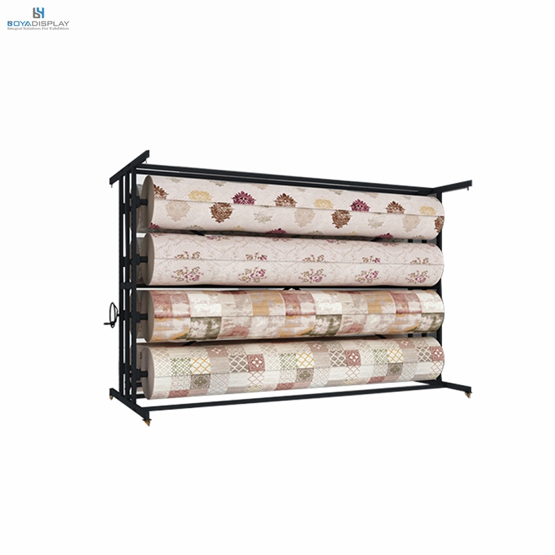 Metal Rolling Carpet Rug Sample Display Rack For Sale