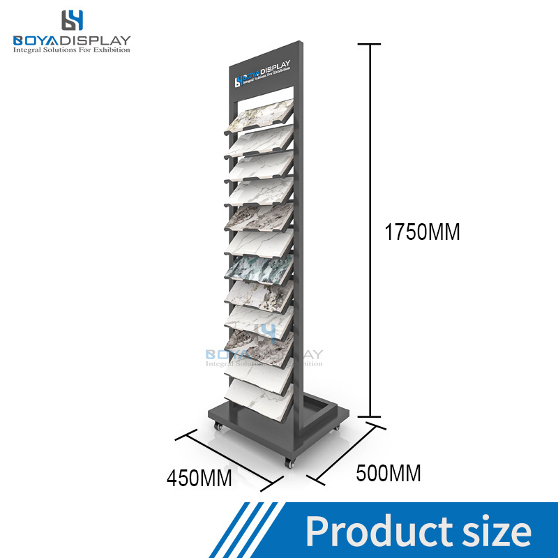 Hot Selling Customized Logo Size High-Quality Metal Material Quartz Sample Display Shelf Small Mosaic Tile Stand Rack With Wheel