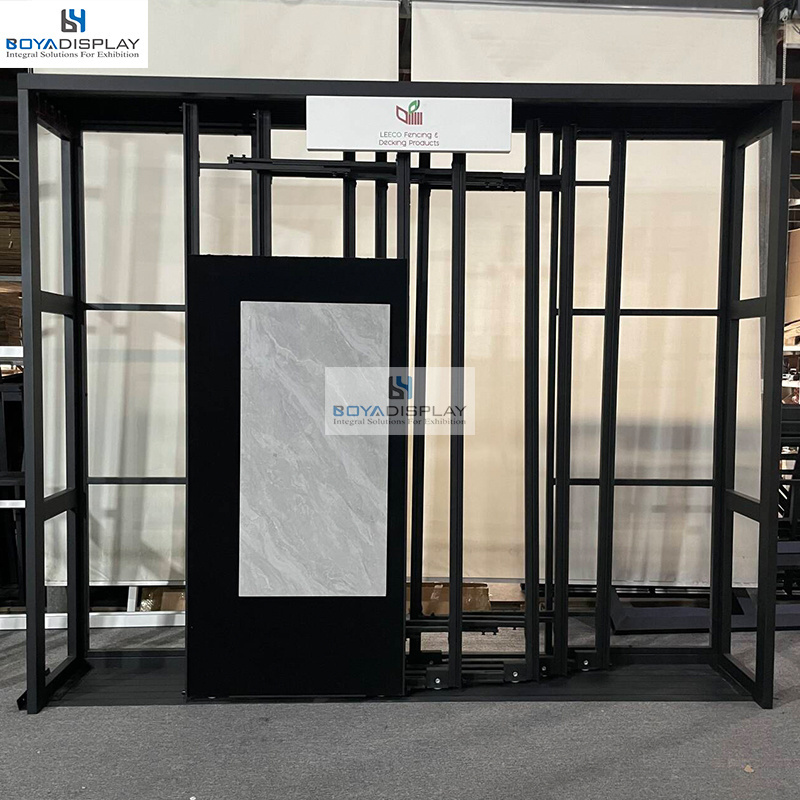 Customize Morden Cheap Granite Marble Metal Natural Stone Ceramic Tiles Sliding Display Rack Stands For Showroom