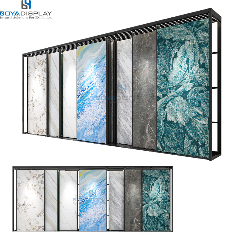 High Quality Adjustable Large Ceramic Tile Display Rack Stone Marble Stand Slab Quartz Granite Sliding Display Rack For Showroom