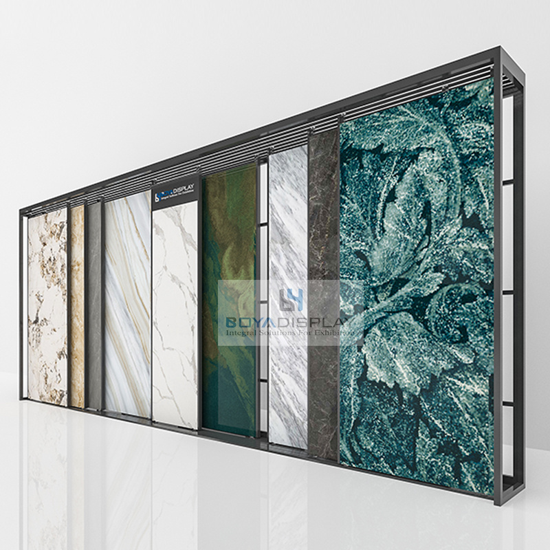 High Quality Adjustable Large Ceramic Tile Display Rack Stone Marble Stand Slab Quartz Granite Sliding Display Rack For Showroom