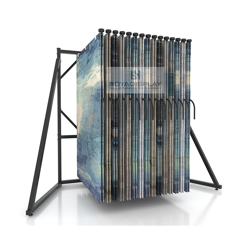 Boya Hot Selling Customized Metal Page-Turning Rug Free Stand Carpet Display Rack For Sale