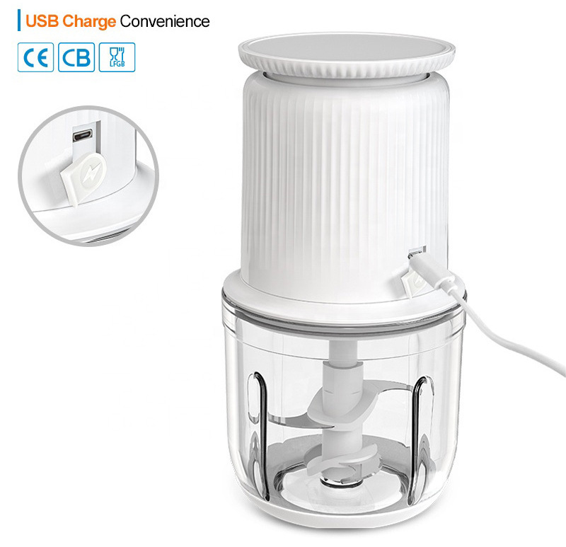 600ML Glass Bowl Rechargeable Stainless Steel Blades Blender Electric Portable Food Processor Chopper with Electronic Scale