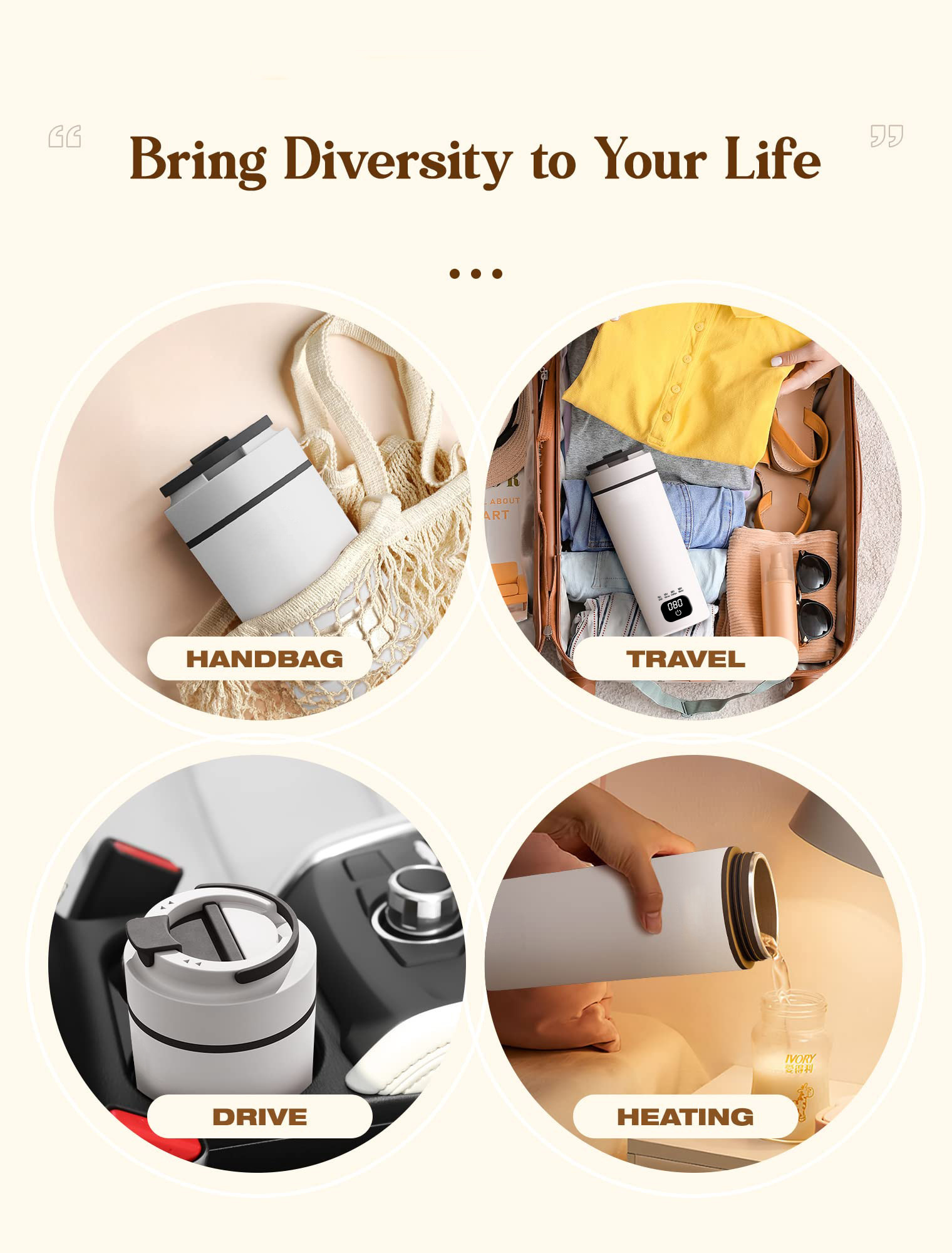 Portable Electric Kettles 450ML Tea Coffee Kettle Mini Travel Boil Water Keep Warm Thermo Anti-Scald Bottle