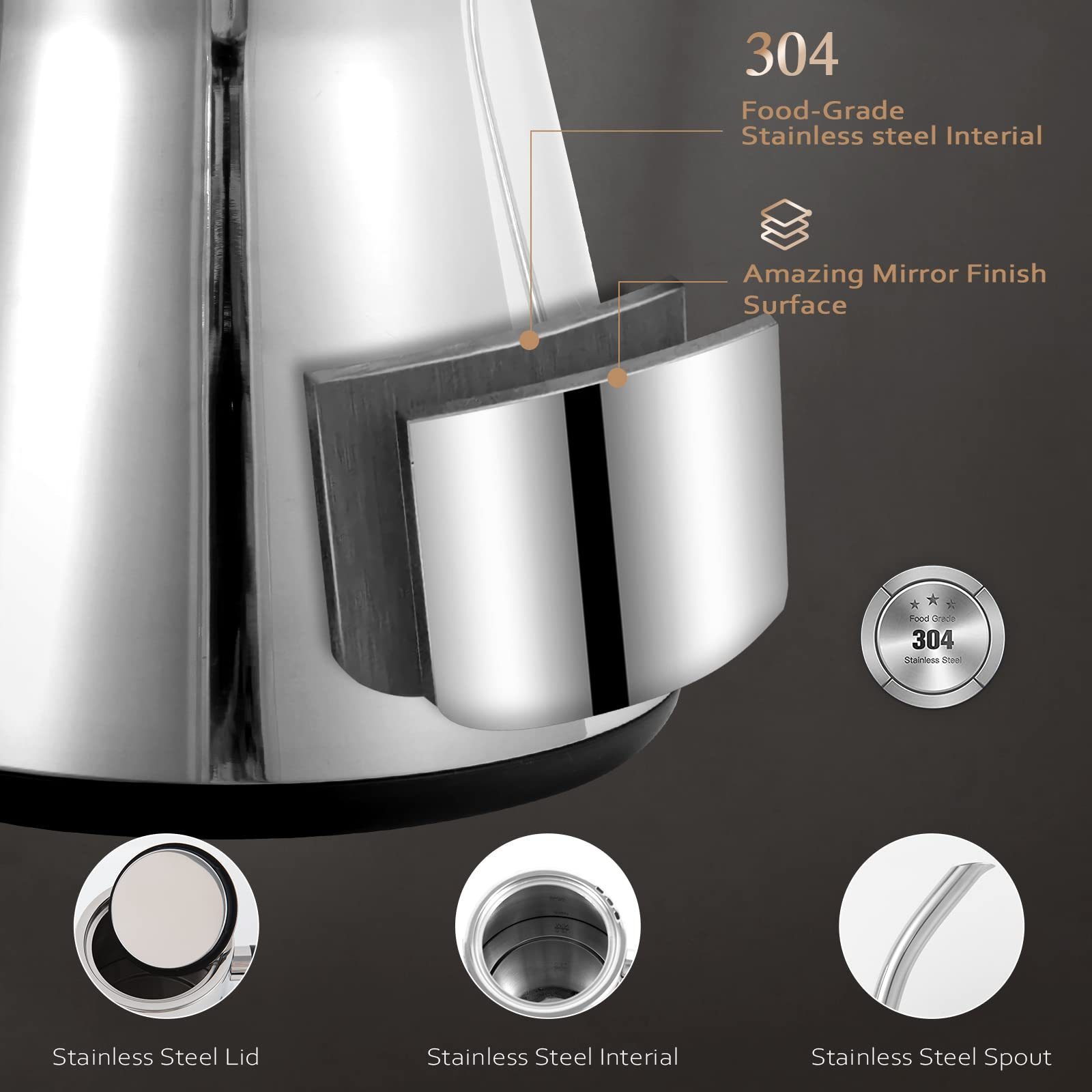 Sliver Polished Stainless steel Ultra Fast Boiling Hot Water Kettle Pour-over Coffee Tea Electric Gooseneck Kettle