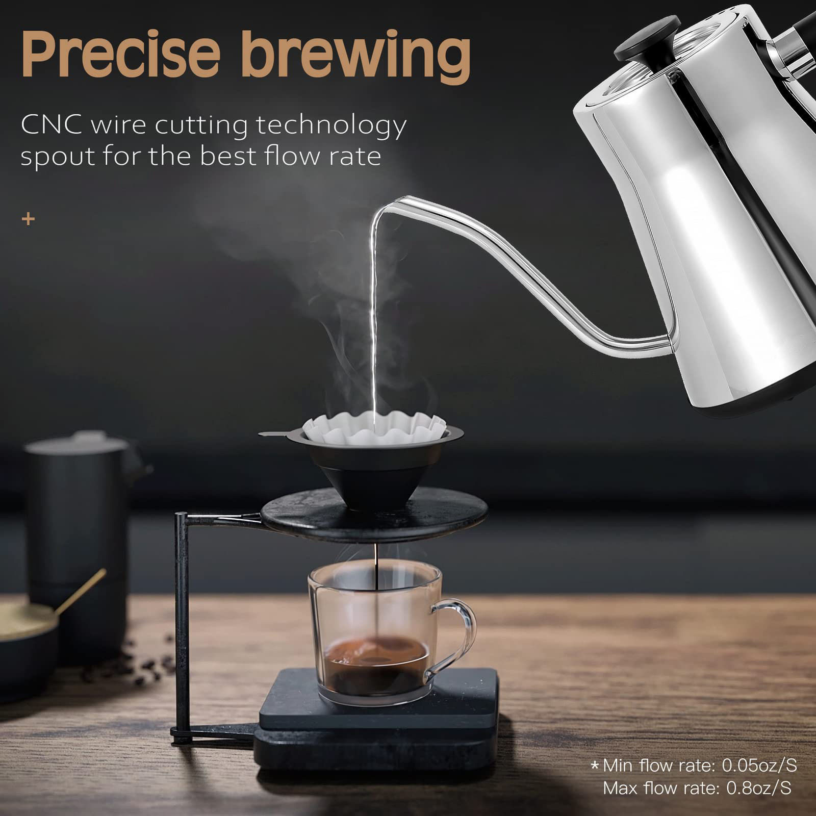 Sliver Polished Stainless steel Ultra Fast Boiling Hot Water Kettle Pour-over Coffee Tea Electric Gooseneck Kettle