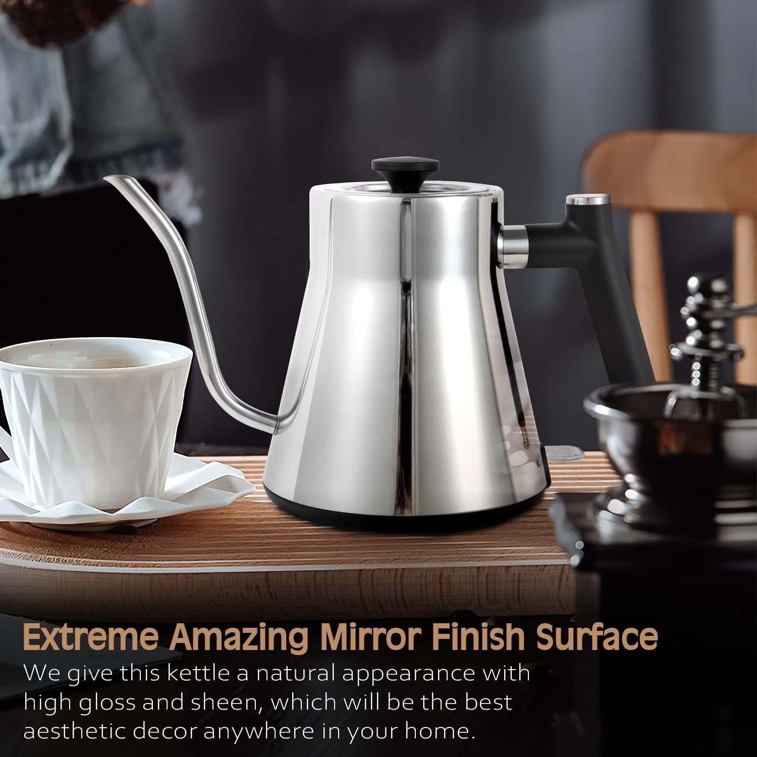 Sliver Polished Stainless steel Ultra Fast Boiling Hot Water Kettle Pour-over Coffee Tea Electric Gooseneck Kettle