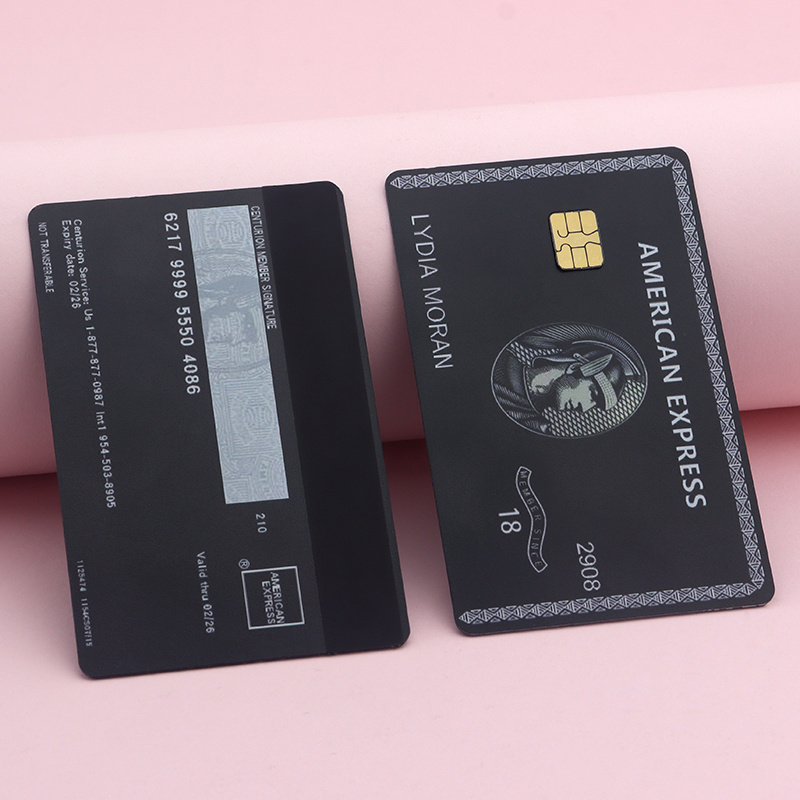 Amex Black Metal Credit Card Laser Engraved Metal Cards Premium Custom Magnetic Stripe Membership AMEX Centurion chip Card blank