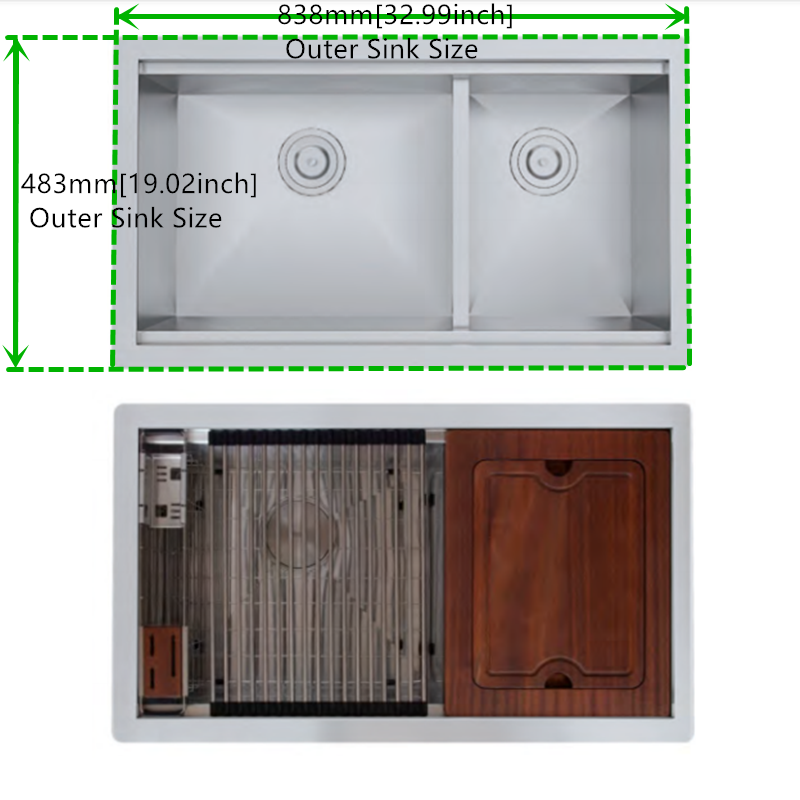 Wholesale Rectangular 304 Double Bowls Undermount Stainless Steel Kitchen Sink Multifunction Kitchen Sink