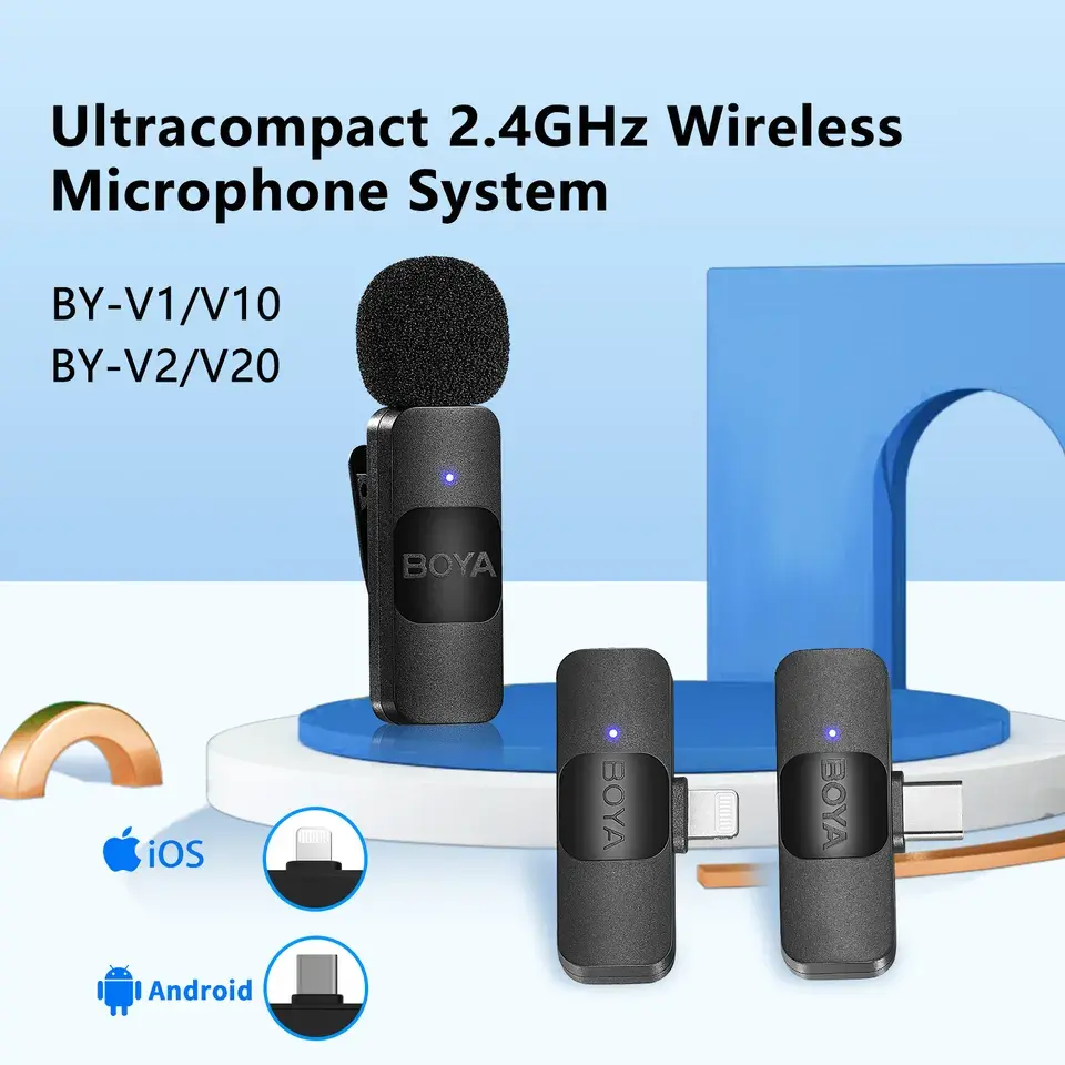 BOYA BY-V2 Small Professional Wireless Lavalier Mini Microphone for iPhone Android Live Broadcast Recording Interview Vlog