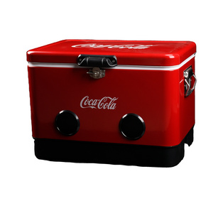 Top quality OEM 54QT custom retro cooler Box with speakers picnic beach camping metal Ice cooler Business Gifts