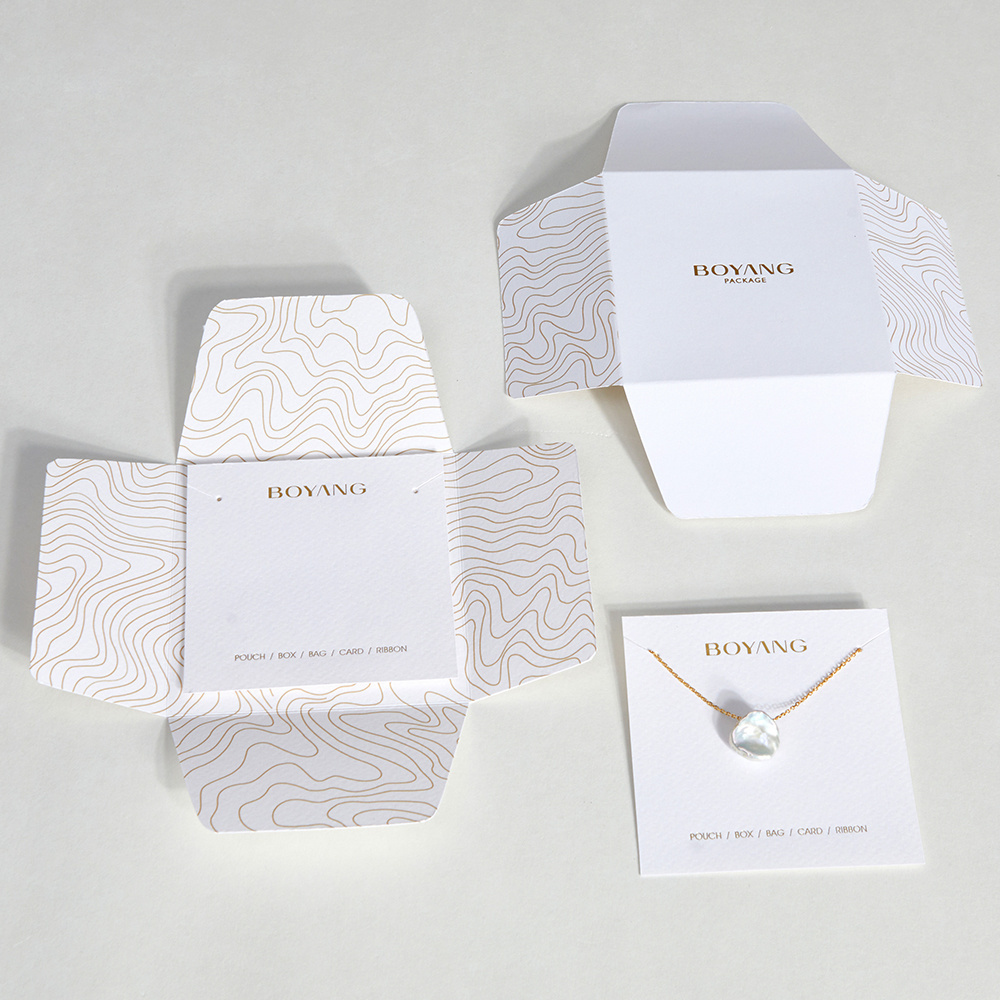 Boyang Custom Personalized White Holder Necklace Packaging Card Paper Jewelry Packaging Cards with Logo