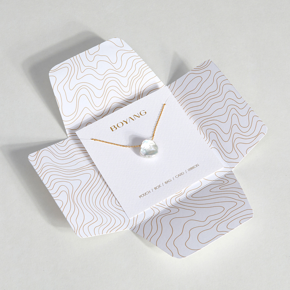 Boyang Custom Personalized White Holder Necklace Packaging Card Paper Jewelry Packaging Cards with Logo