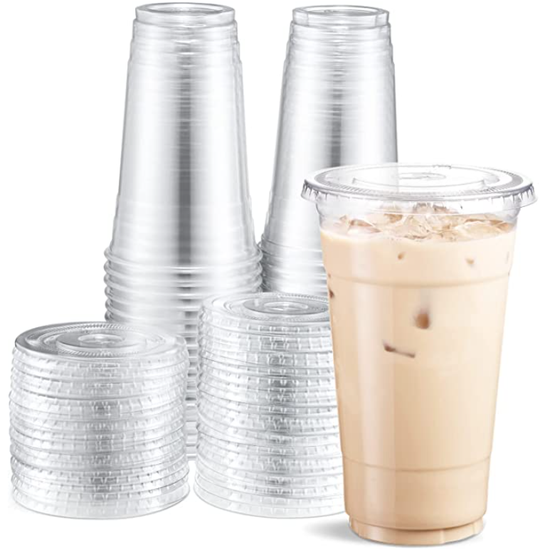 Wholesale PET Cups juice cup 16oz 24 oz printed logo disposable plastic with lid boba bubble tea cup with custom logo