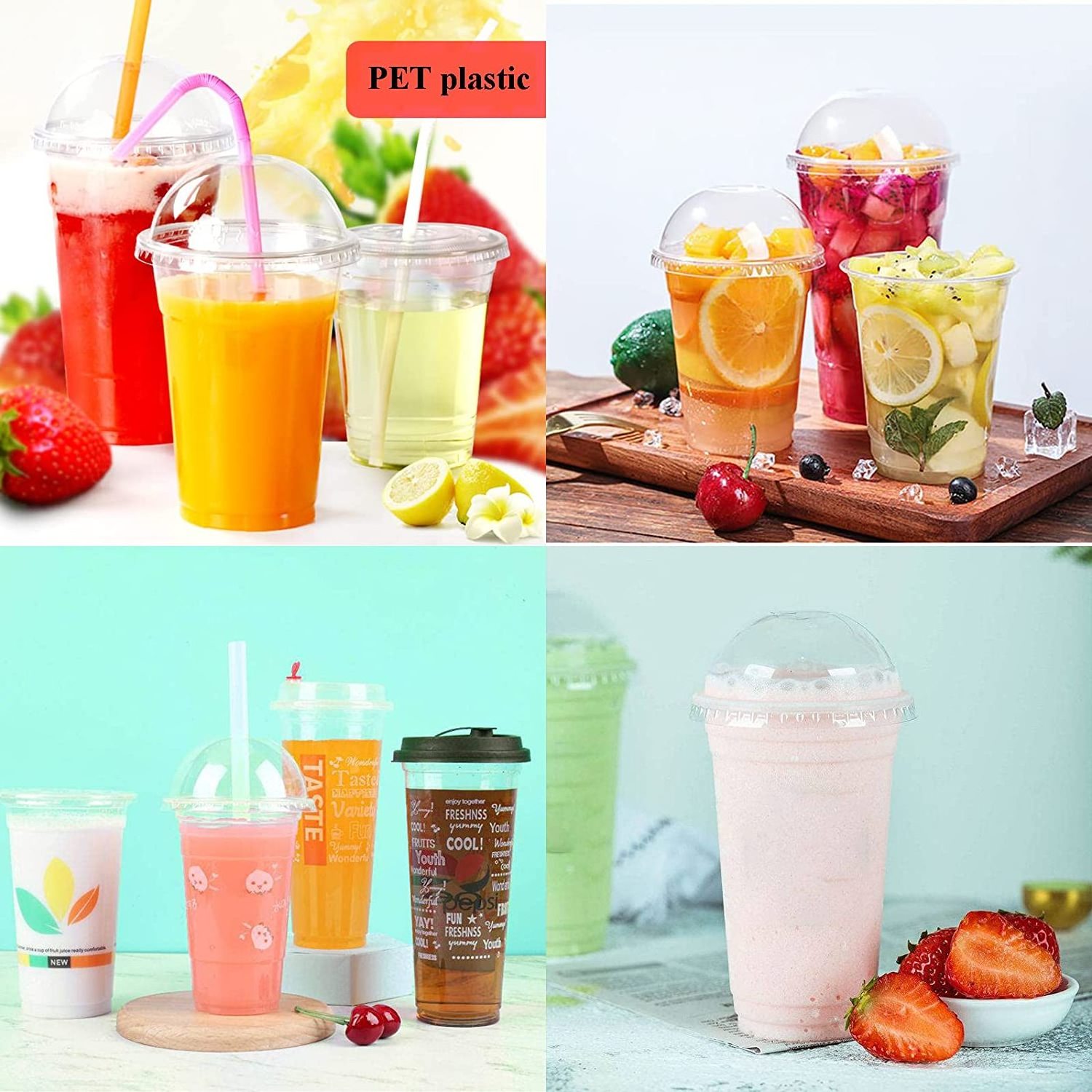 Wholesale PET Cups juice cup 16oz 24 oz printed logo disposable plastic with lid boba bubble tea cup with custom logo