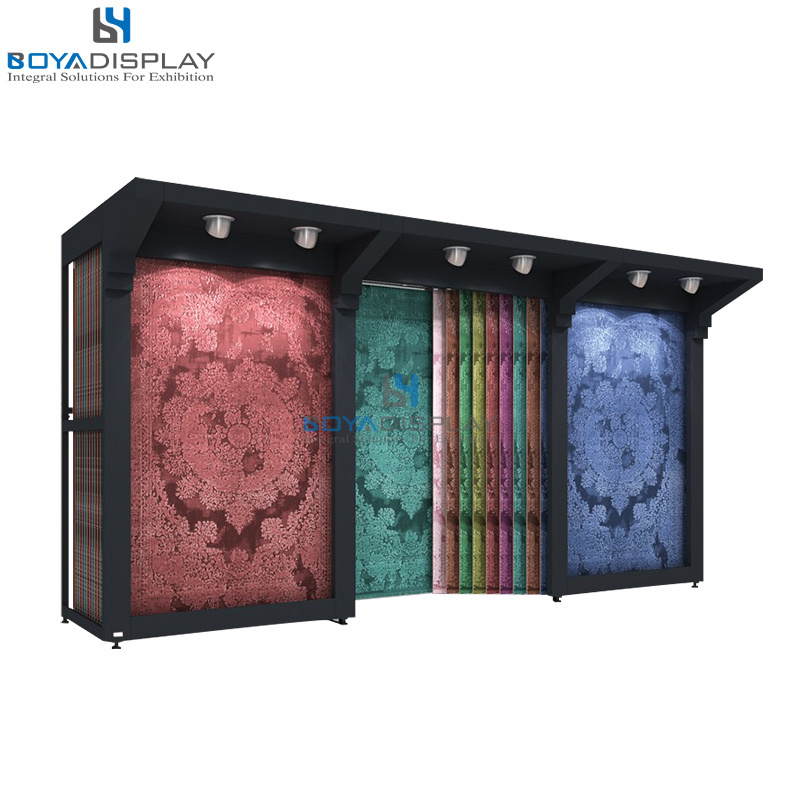 Customized Logo Size High Quality Metal Material Push Pull Siding Hanging Fabric Rug Carpet Display Rack Stand