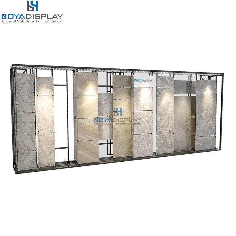 Boya New Type Metal Stand With Base Wheel Floor Stand with Shelf Adjustable Tile Exhibition Display Retail Display Rack