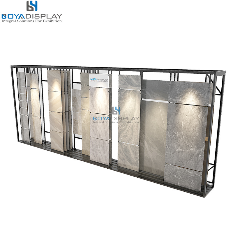 Boya New Type Metal Stand With Base Wheel Floor Stand with Shelf Adjustable Tile Exhibition Display Retail Display Rack