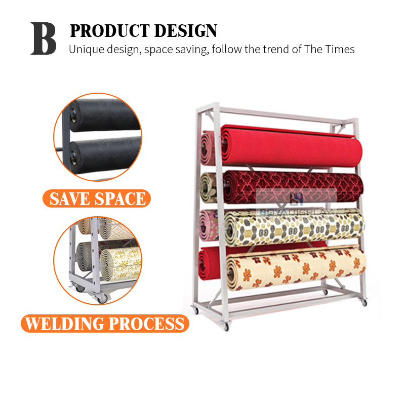 Good bearing capacity fabric roll hold Fashionable Textile rug carpet sample display stand rack roll for sale