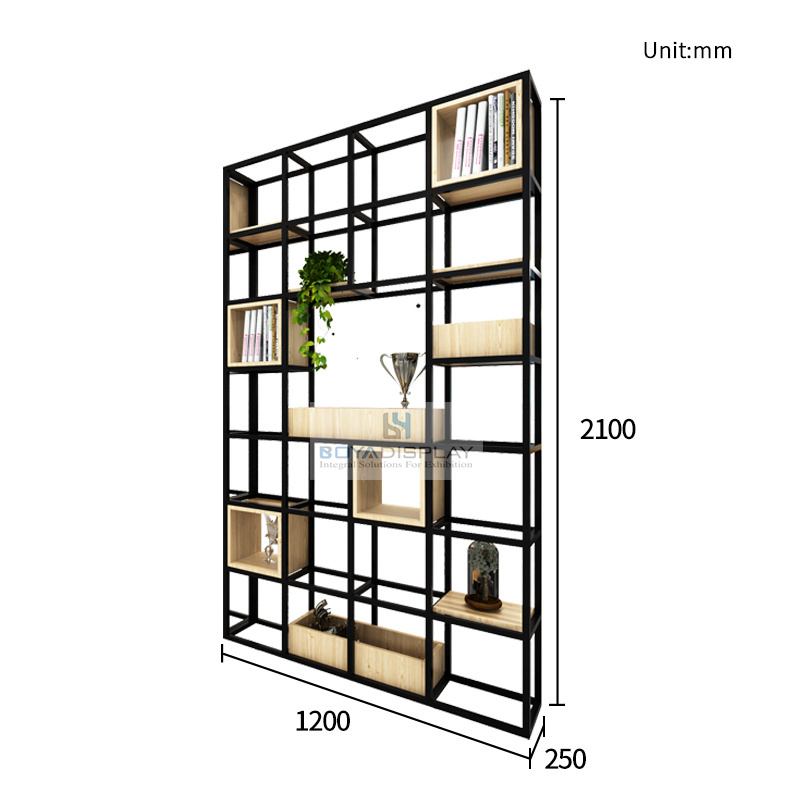 Wooden metal storage bookshelf multi layer display ladder shelf opening cube bookshelf