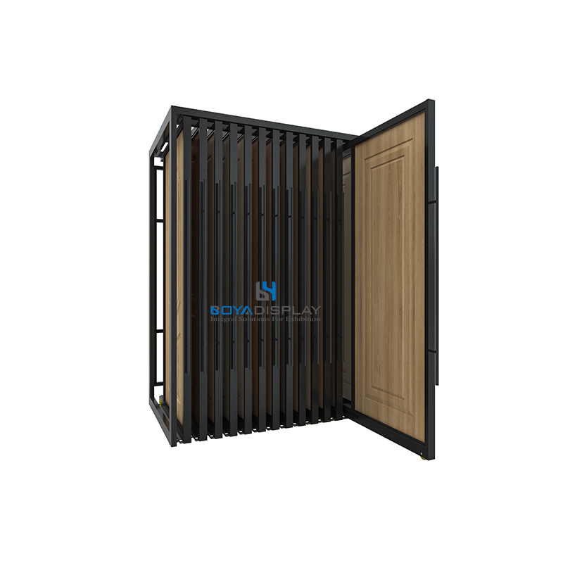 Boya Manufacturer Customized Push Pull Metal Rails Sliding Mat Wooden Door Display Stand Rack For Showroom