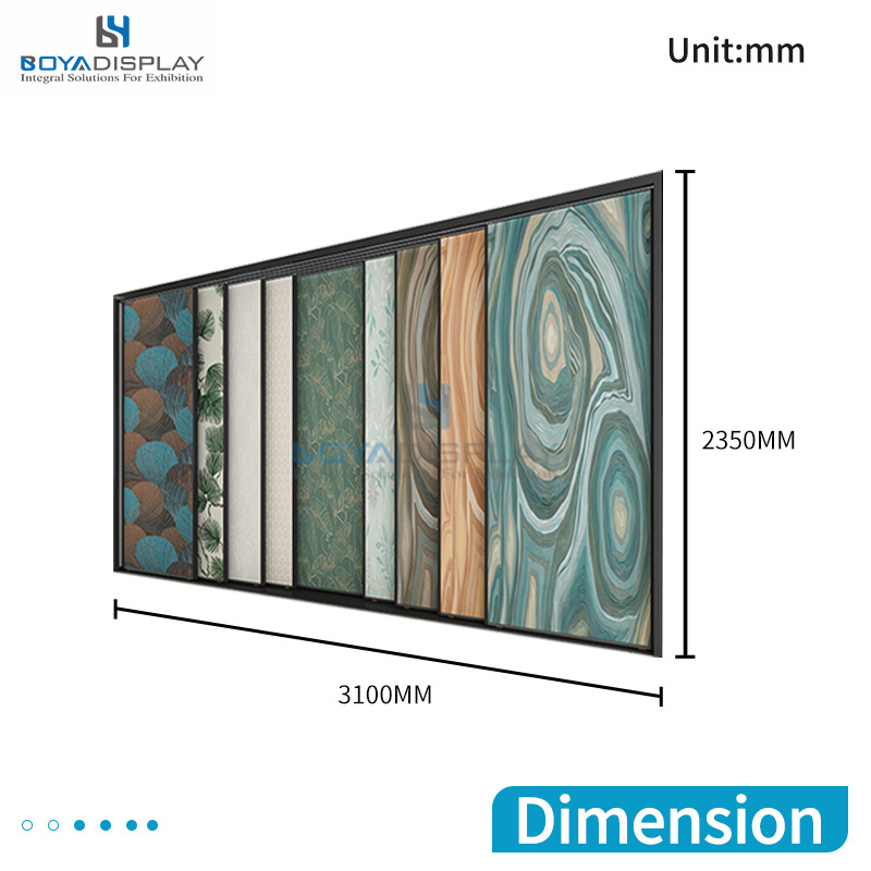 Xiamen Boya Special Design Customized Carpet For Sale Pull-Push Metal Frame Display Stand Wallpaper Rug Display Rack