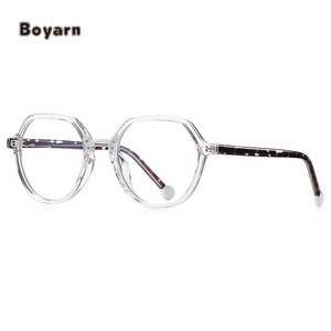 Boyarn Women Tr90 Red Frame Eyewear Hd Blue Light Blocking Optical Glasses Fancy Irregular Polygon Frame Eyeglasses Wholesale