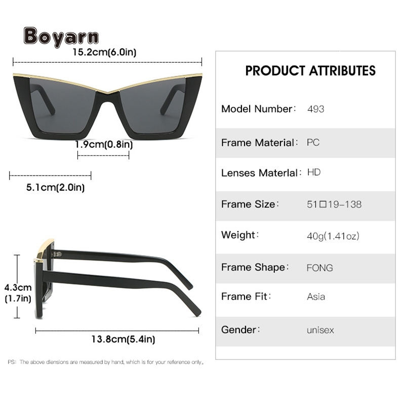 Boyarn Discount Wholesale Dropship Supplier Eyewear Luxury For Men Retro Oversized Cat Eye Sunglasses