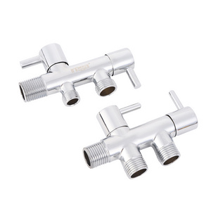 Toilet Double Handle Three Way water diverter F-shape adapter angle valve for Shower Faucet Double control three-way angle valve