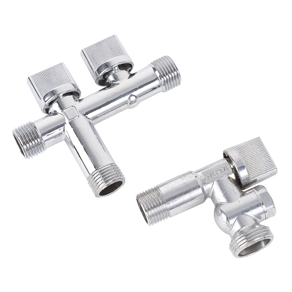 Toilet Double Handle Three Way water diverter F-shape adapter angle valve for Shower Faucet Double control three-way angle valve