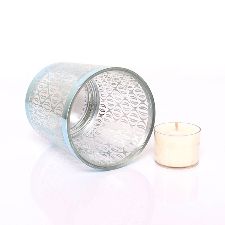 BOYE Luxury Unique Design Decorative Electroplating Silver Blue Tea Light Votive Bar Bulk Candle Glass Jar Holders