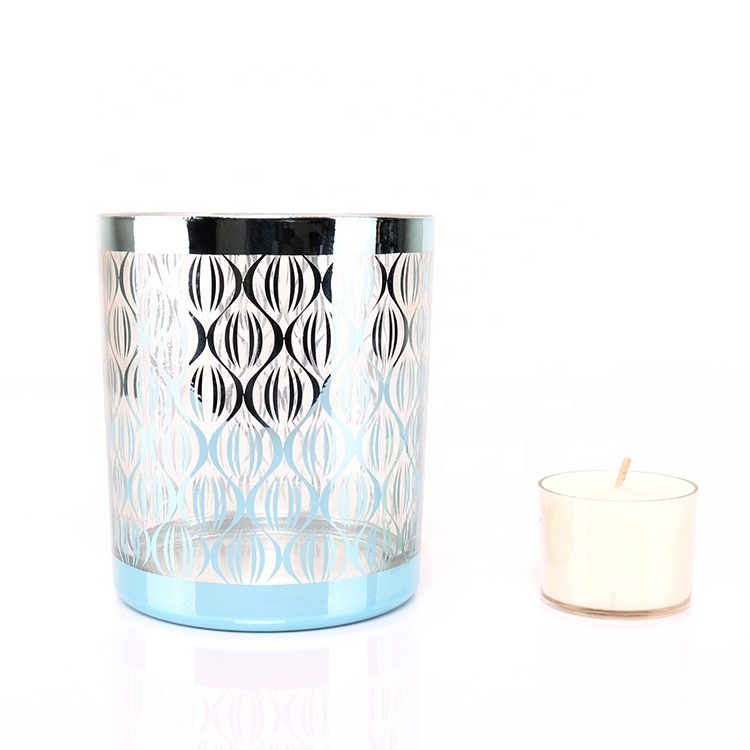 BOYE Luxury Unique Design Decorative Electroplating Silver Blue Tea Light Votive Bar Bulk Candle Glass Jar Holders