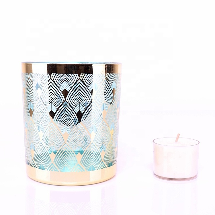 BOYE Luxury Unique Design Decorative Electroplating Silver Blue Tea Light Votive Bar Bulk Candle Glass Jar Holders