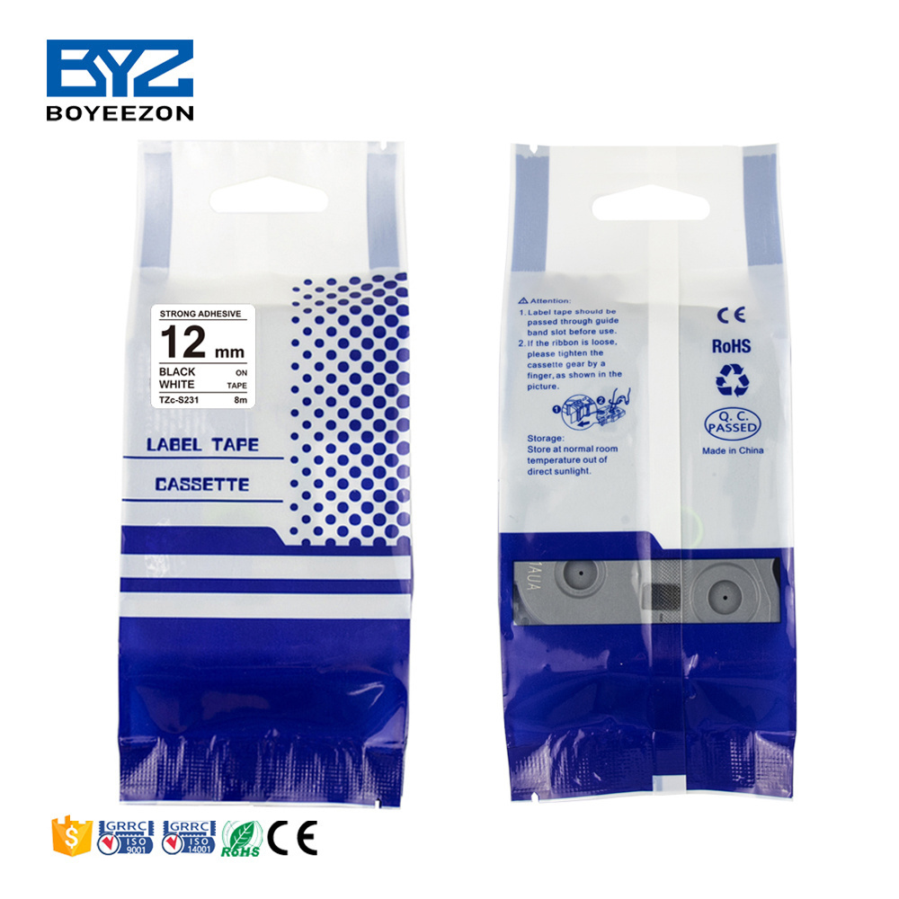 Boyeezon  Black on White tape tz-S231 strong adhesive label tape compatible for brother tz label maker