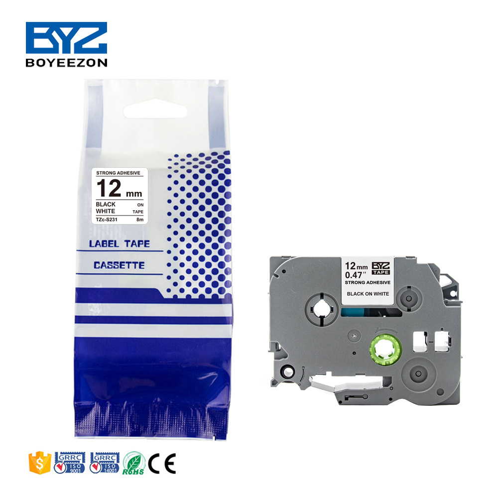 Boyeezon  Black on White tape tz-S231 strong adhesive label tape compatible for brother tz label maker