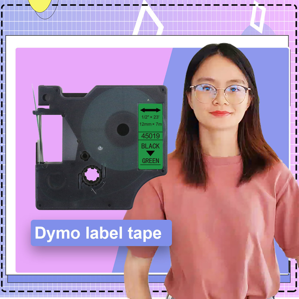 Dymo label 12mm x 7m Black on Green 45019 label cartridge Compatible Dymo D1 Label Tape