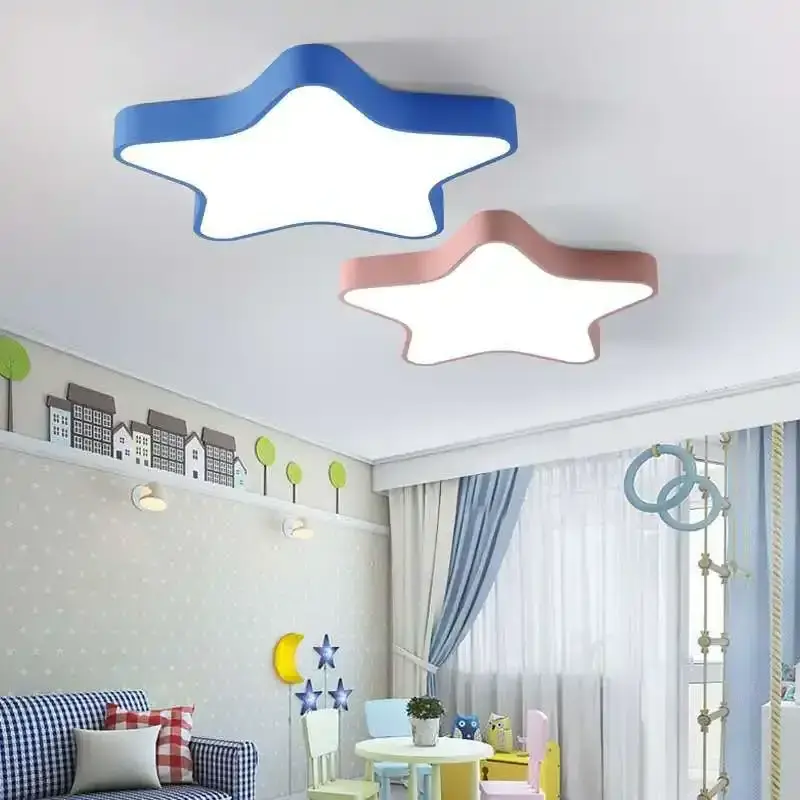 Boyid Modern Ceiling Lights Pink Blue Star Babies Kids Children Room Bedroom Girls Boys Led Ceiling Lamp Light Fixtures