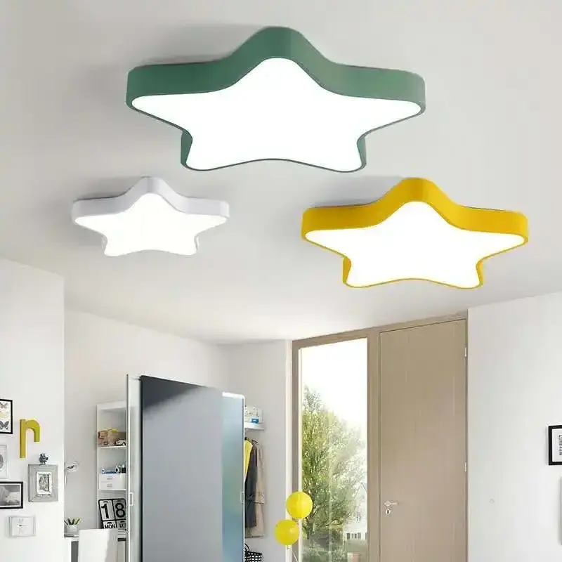 Boyid Modern Ceiling Lights Pink Blue Star Babies Kids Children Room Bedroom Girls Boys Led Ceiling Lamp Light Fixtures