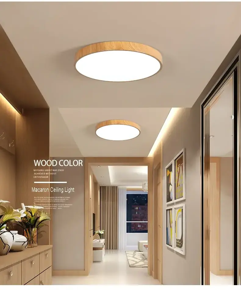 Boyid Living Room Wood Color Surface Mounted Lamp Round Home Lighting Fixtures Modern LED Ceiling Lights