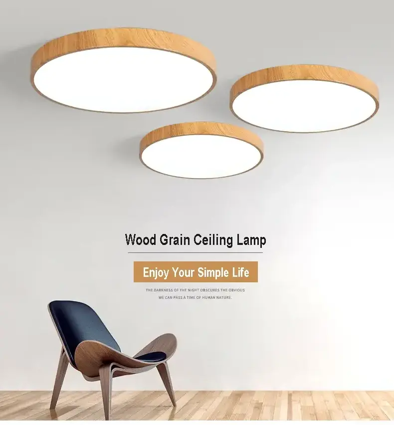 Boyid Living Room Wood Color Surface Mounted Lamp Round Home Lighting Fixtures Modern LED Ceiling Lights