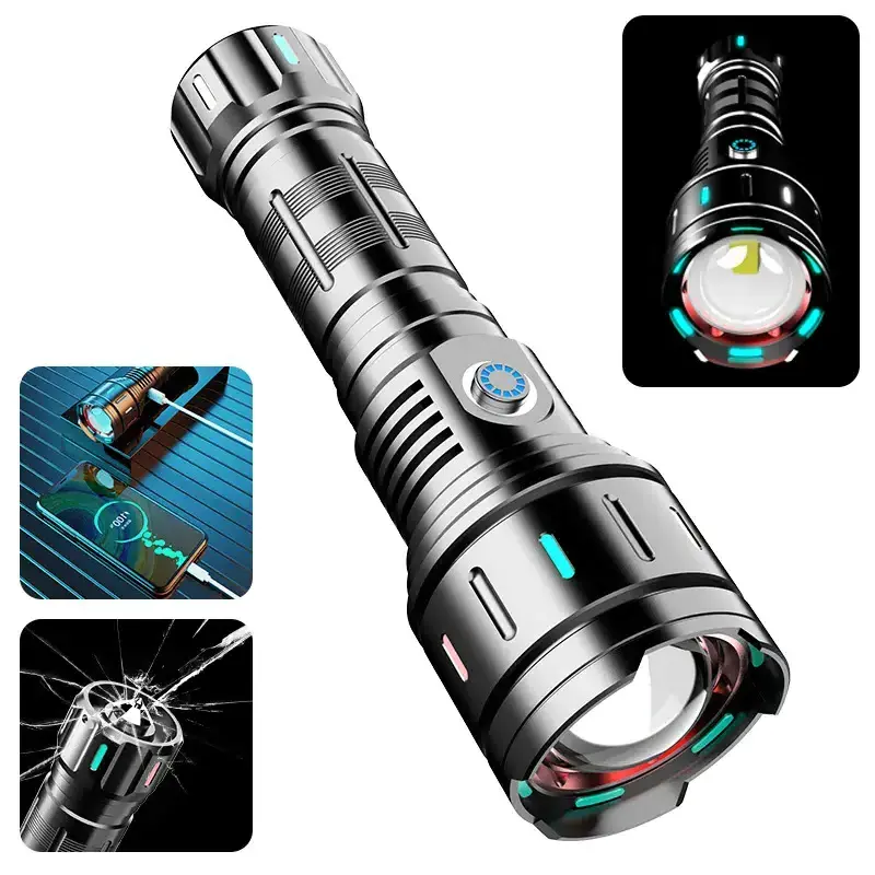 Boyid Hot Selling Outdoor camping strong light far-spot light USB C Rechargeable Zoomable Waterproof 5 Modes Flashlights