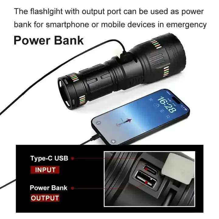 Boyid Laser Led Flashlight Torch Rechargeable Long Range White with 8pcs 18650 Battery Outdoor Emergency Super Bright Torch