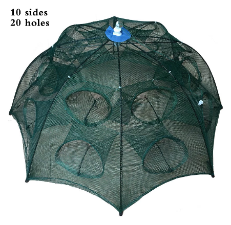 wholesale 4-20 Holes Umbrella Nylon Folding Fish Net Hand Throw Net cage lobster crab trap