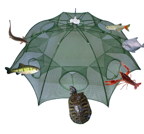 wholesale 4-20 Holes Umbrella Nylon Folding Fish Net Hand Throw Net cage lobster crab trap