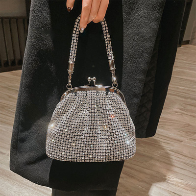 Fashion lady elegant shiny crystal clip hand bags for women bling rhinestones evening party bag purse new from Guangzhou